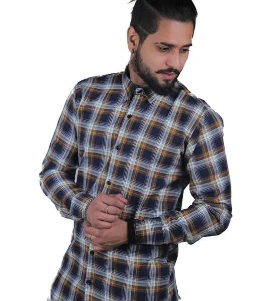 Blue-Check-Stylish-Shirt-Casual-Cotton-Slim-Fit-Full-Sleeve-Shirt