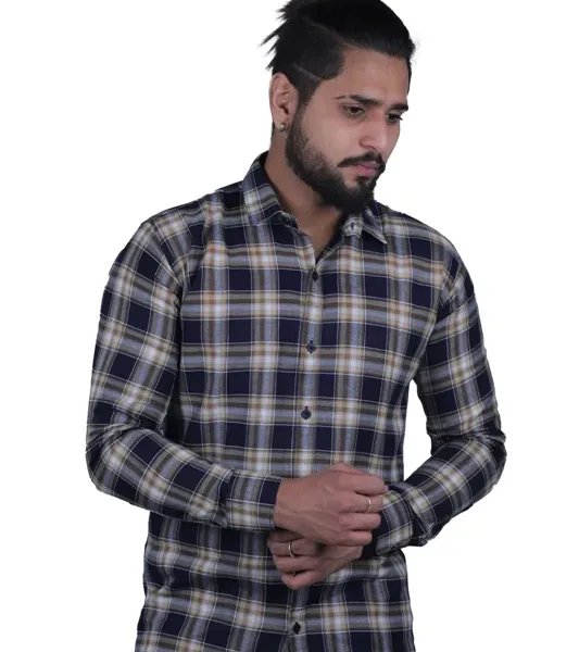 cotton-shirt-stylish-broun-check-wrinkle-free-dobby-fancy-collared-shirt