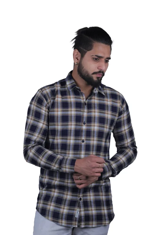 cotton-shirt-stylish-broun-check-wrinkle-free-dobby-fancy-collared-shirt