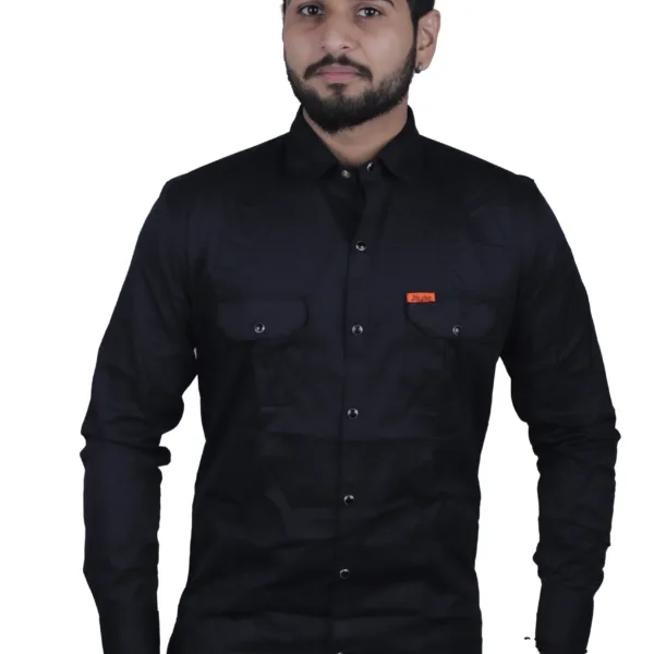 plain-shirt-black-colour-cotton-party-wear-full-sleeve-pocket-shirt