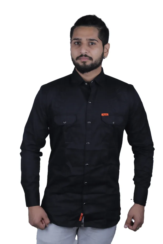 plain-shirt-black-colour-cotton-party-wear-full-sleeve-pocket-shirt