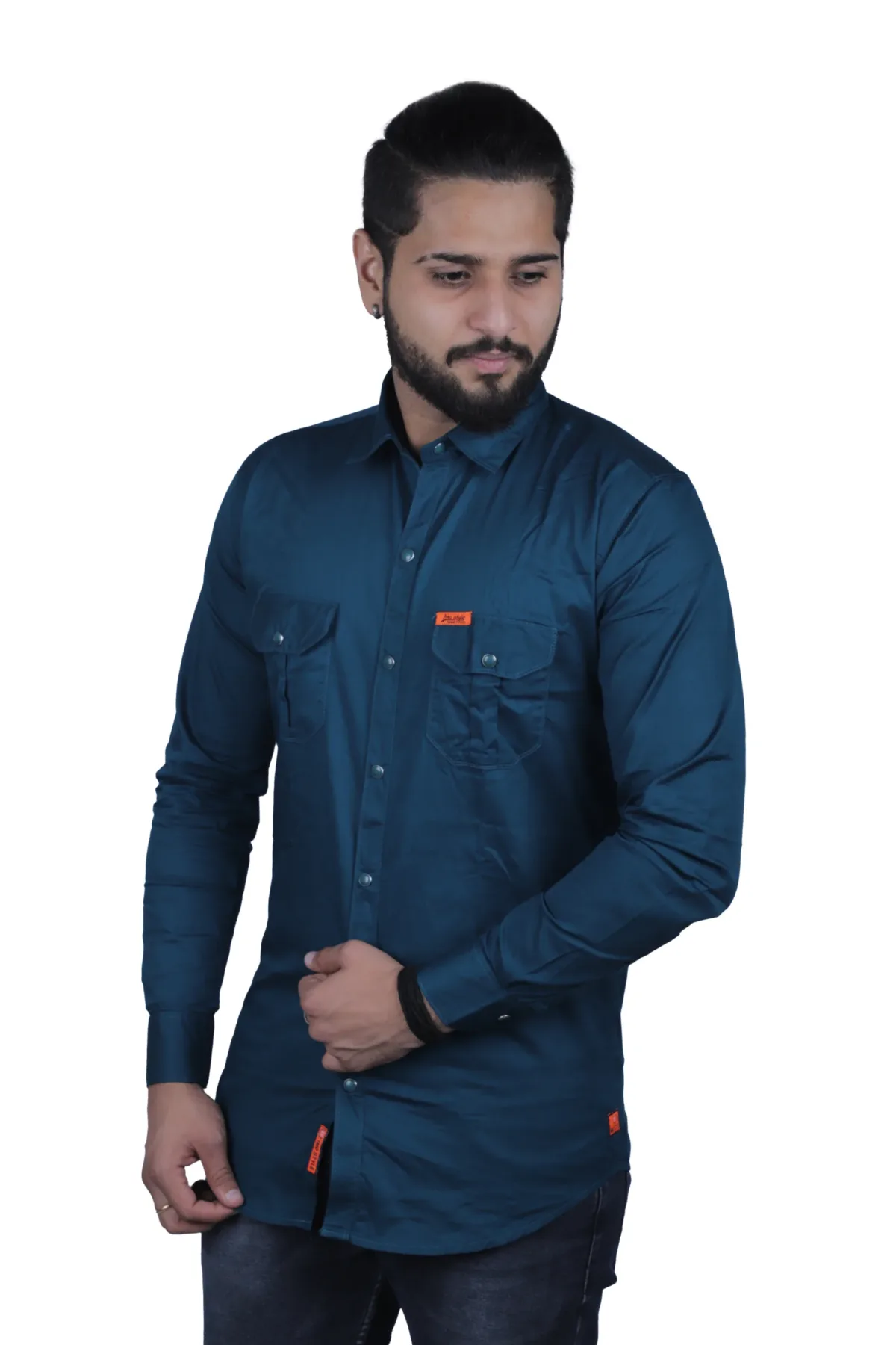 plain-shirt-blue-colour-cotton-casual-slim-fit-party-pocket-shirt