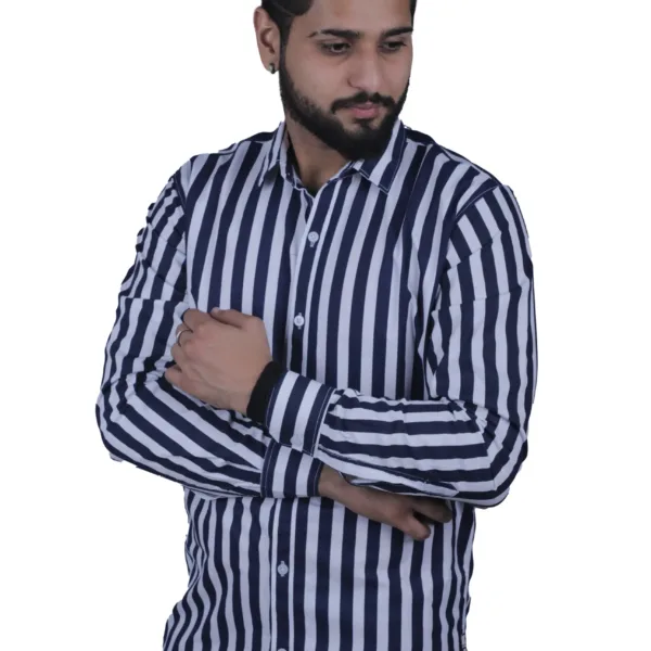 stripe-blue-shirt-for-men-Slim-Fit-Cotton-Wrinkle-Free-Formal-Shirt