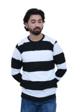 Bold Striped Slim Fit White Black Color Full Sleeves T-shirt