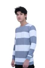 Bold Striped Slim Fit White Gray Color Full Sleeves T-shirt