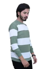 Bold Striped Slim Fit White Green Color Full Sleeves T-shirt