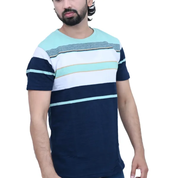 Cotton Bold Striped Slim fit Blue White Color Half Sleeves T-shirt