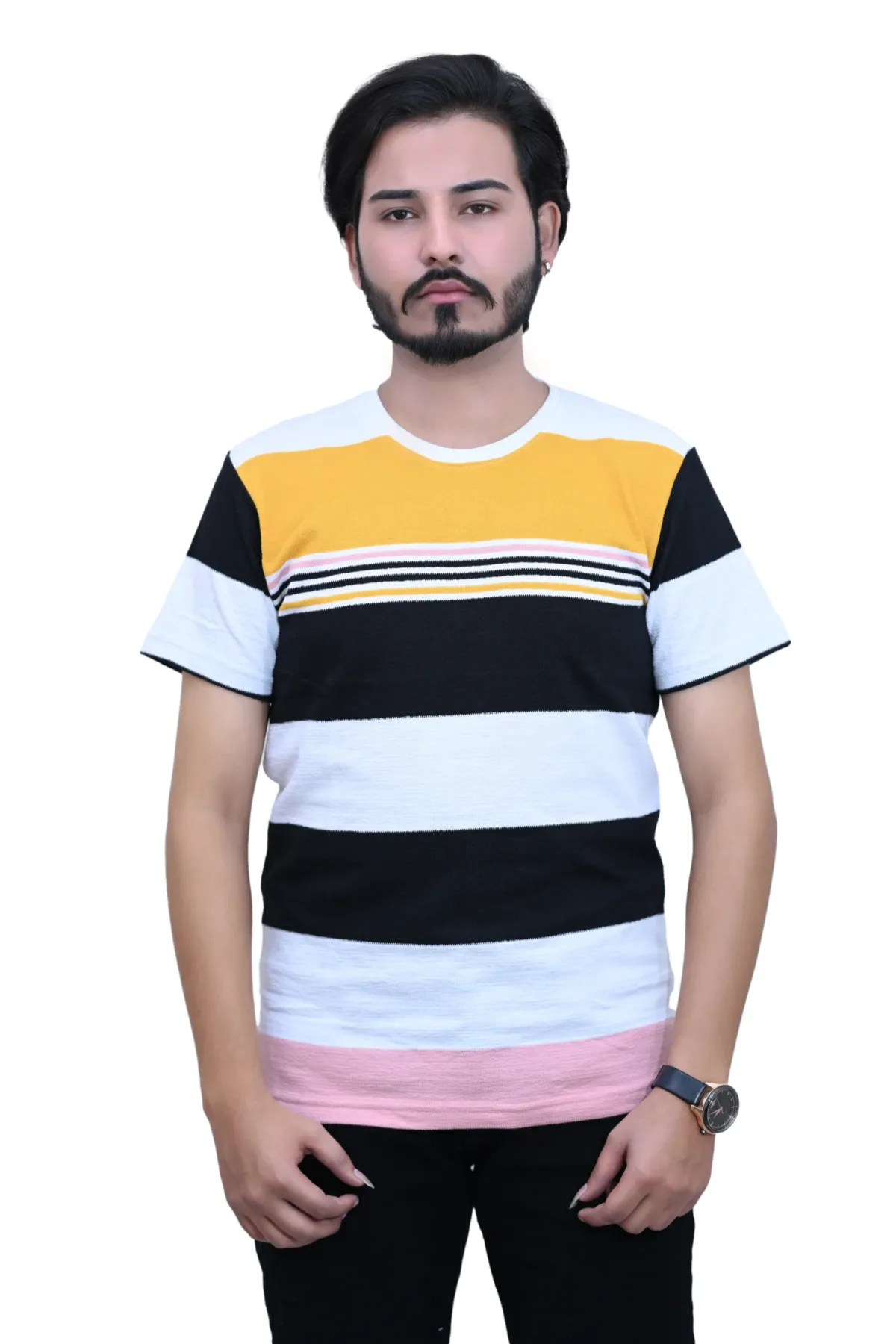 Cotton Bold Striped Slim fit Multi Color Half Sleeves T-shirt