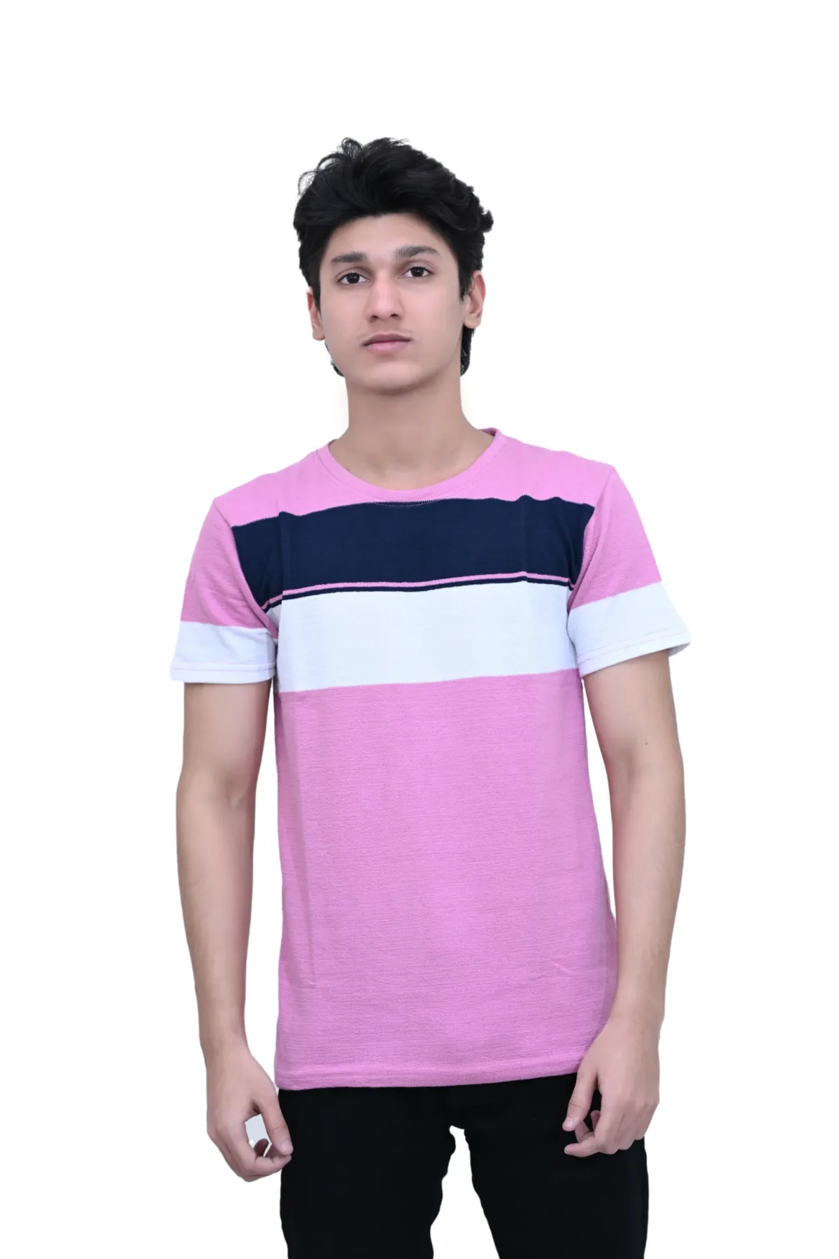 Cotton Bold Striped Slim fit Pink Blue White Color Half Sleeves T-shirt