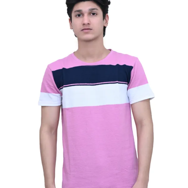 Cotton Bold Striped Slim fit Pink Blue White Color Half Sleeves T-shirt