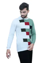 Cotton Full Sleeves Round Neck Square Pattern Multi Color T shirt
