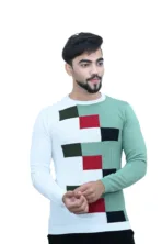 Cotton Full Sleeves Round Neck Square Pattern Multi Color T shirt