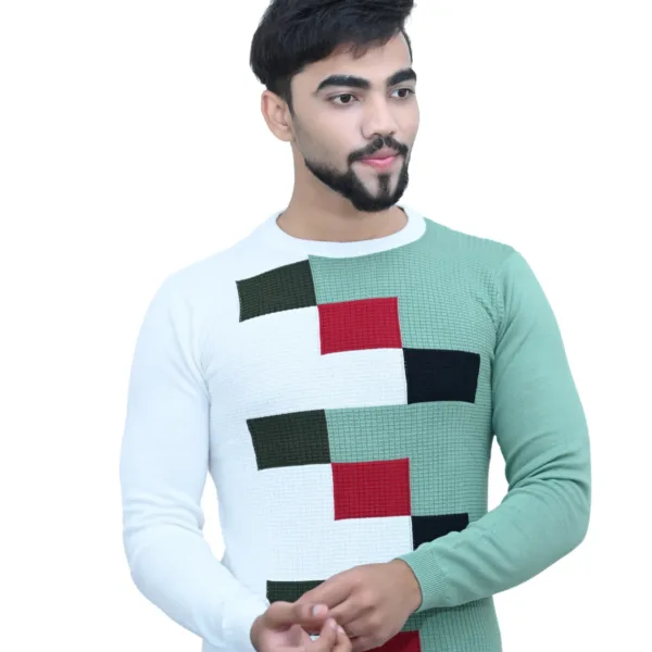 Cotton Full Sleeves Round Neck Square Pattern Multi Color T shirt