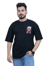 Cotton Oversized Black Fighter Goku Print Graphic T-shirt