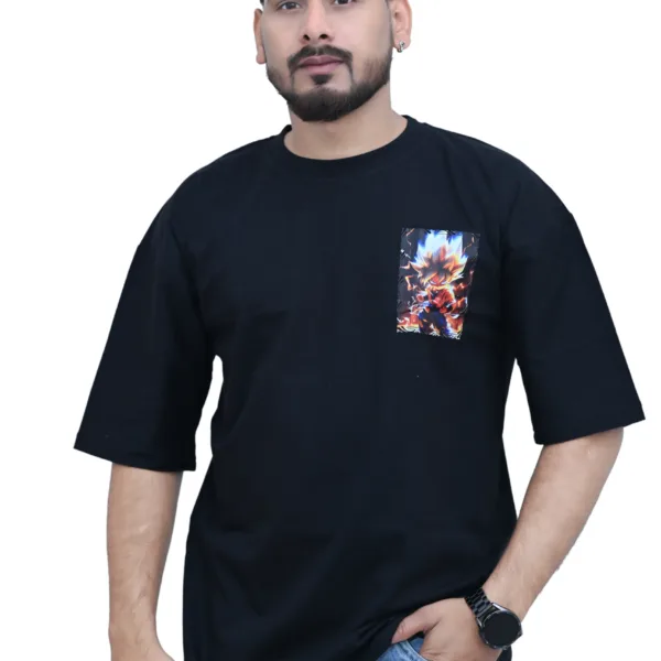 Cotton Oversized Black Fighter Goku Print Graphic T-shirt