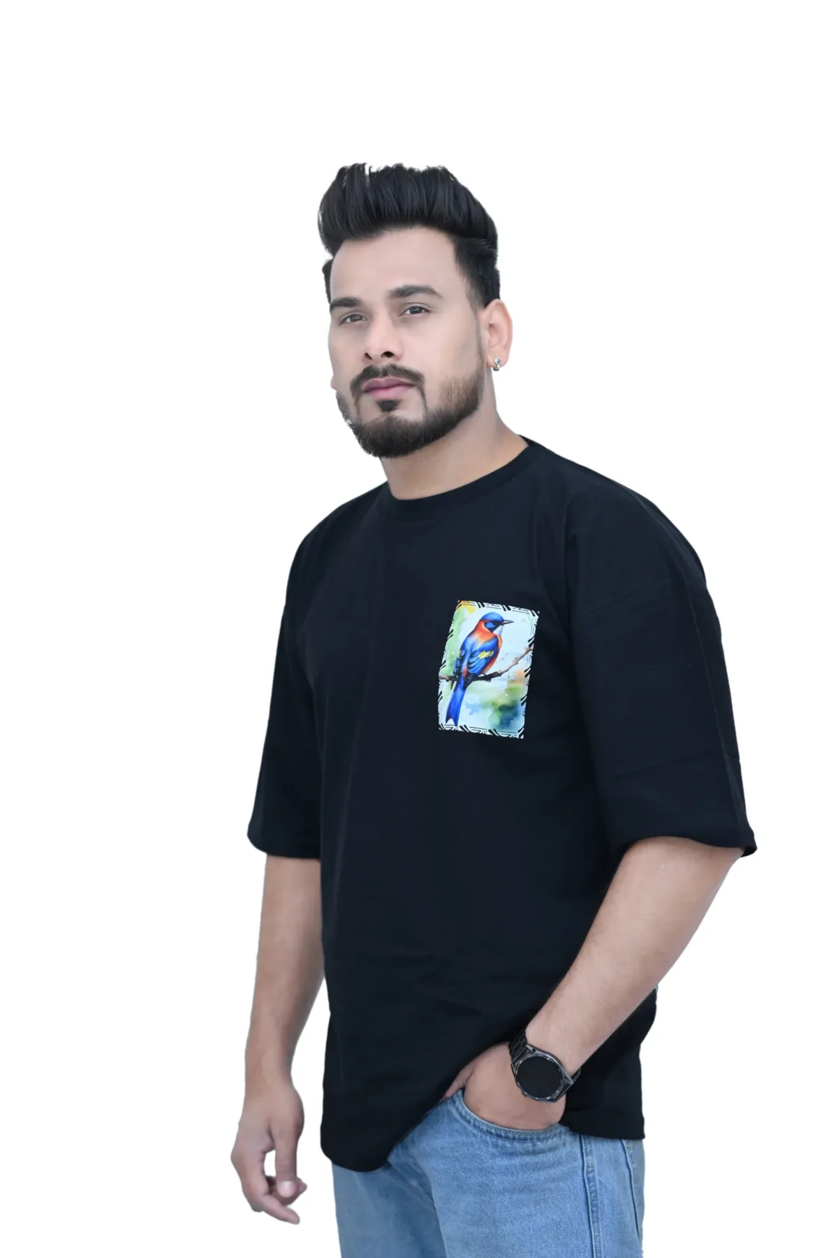 Cotton Oversized Black Goriya Bird Graphic Printed T-shirt
