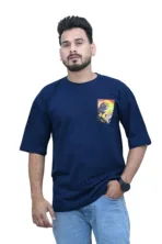 Cotton Oversized Blue Tiger Print Graphic T-shirt
