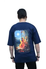 Cotton Oversized Blue Violin Printed Graphic T-shirt