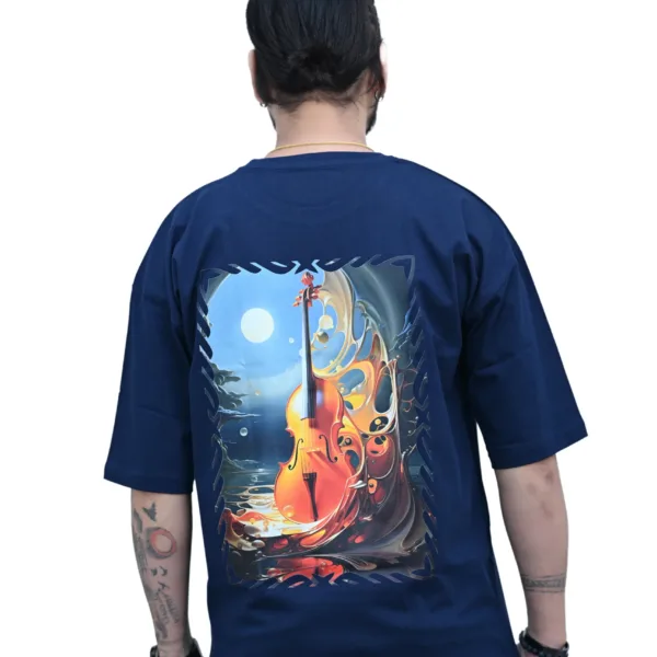 Cotton Oversized Blue Violin Printed Graphic T-shirt