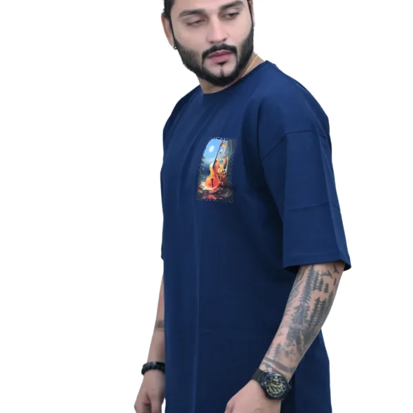 Cotton Oversized Blue Violin Printed Graphic T-shirt