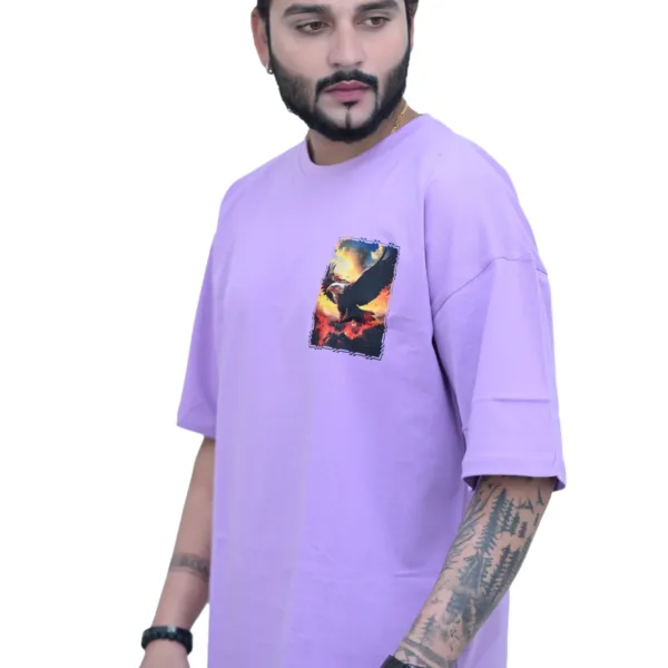 Cotton Oversized Fly Eagle Graphic Purple Color T-shirt