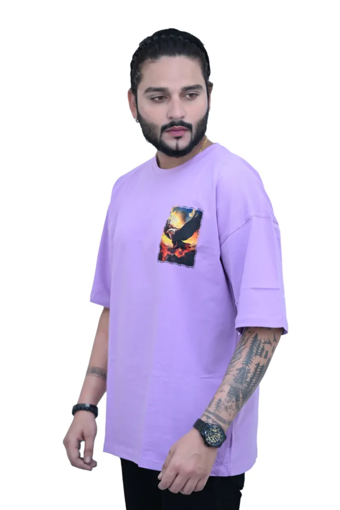 Cotton Oversized Fly Eagle Graphic Purple Color T-shirt