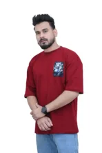 Cotton Oversized Maroon Silent Tiger Printed Graphic T-shirt