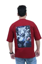 Cotton Oversized Maroon Silent Tiger Printed Graphic T-shirt