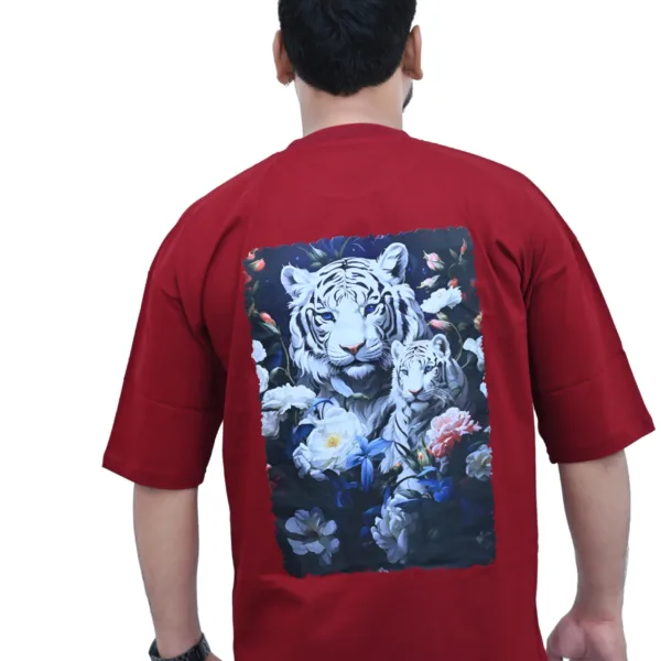 Cotton Oversized Maroon Silent Tiger Printed Graphic T-shirt