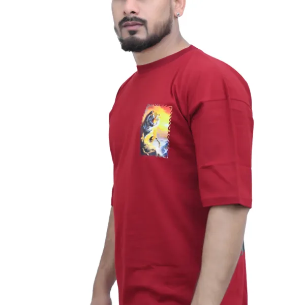 Cotton Oversized Maroon Tiger Print Graphic T-shirt