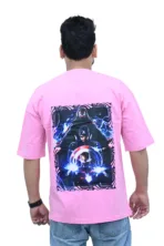 Cotton Oversized Pink Captain America Print Graphic T-shirt