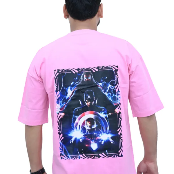 Cotton Oversized Pink Captain America Print Graphic T-shirt