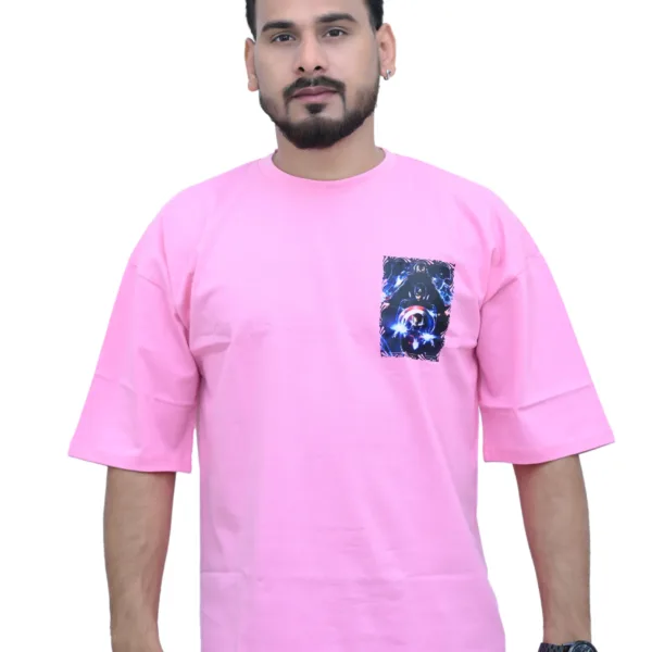 Cotton Oversized Pink Captain America Print Graphic T-shirt