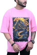 Cotton Oversized Pink Dragon Fly Print Graphic T-shirt