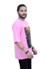 Cotton Oversized Pink Dragon Fly Print Graphic T-shirt