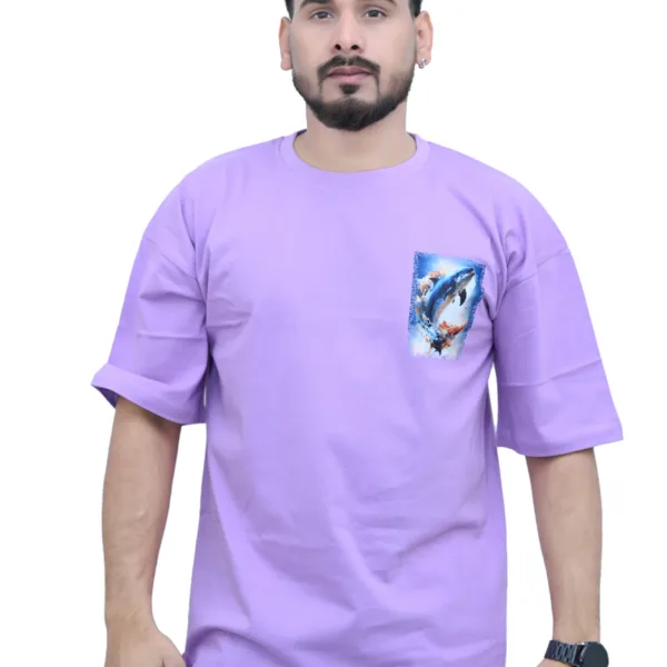 Cotton Oversized Purple Dolphin Float Graphic Printed T-shirt