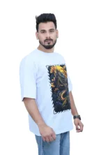 Cotton Oversized White Dragon Fly Print Graphic T-shirt