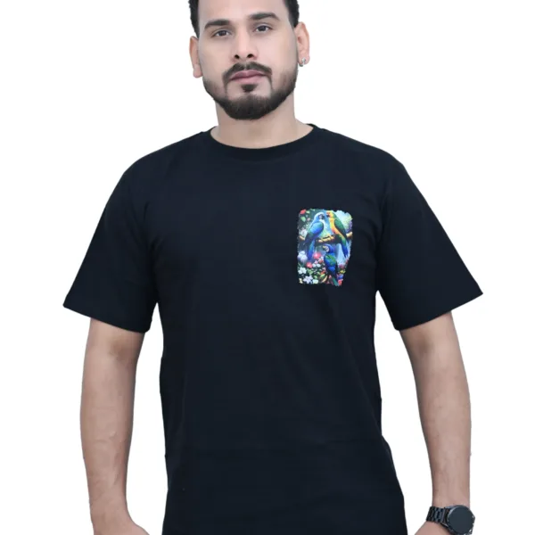 Cotton Regular Fit Black Color Parrot Graphic Print T-shirt