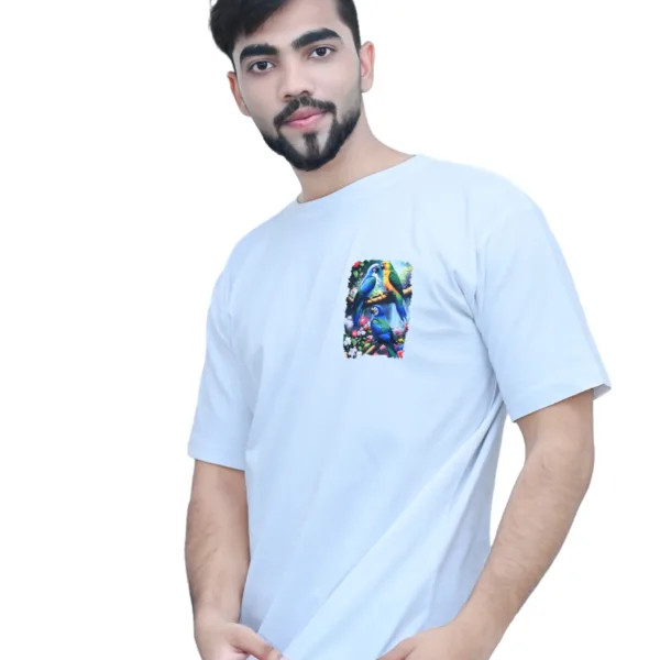 Cotton Regular Fit White Color Parrot Graphic Print T-shirt