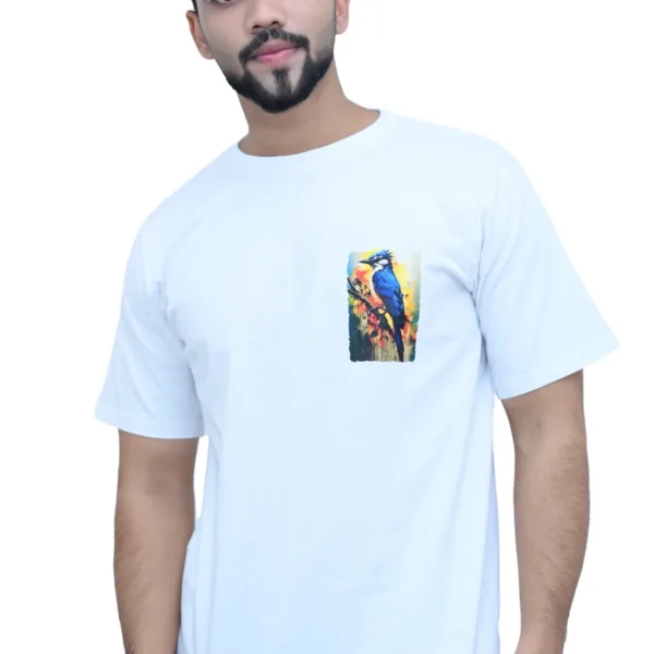 Cotton Regular Fit White Goriya Bird Graphic Printed T-shirt