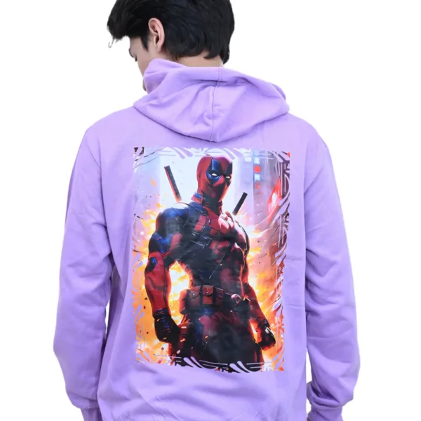 Cotton Regular fit Back Print Purple Deadpool Graphic Hoodie