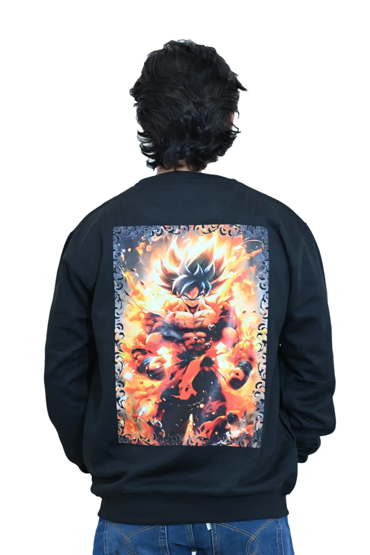 Cotton Regular fit Black Angry Man Goku Graphic Sweatshirt