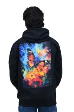 Cotton Regular fit Black Back Print Butter Fly Graphic Hoodie