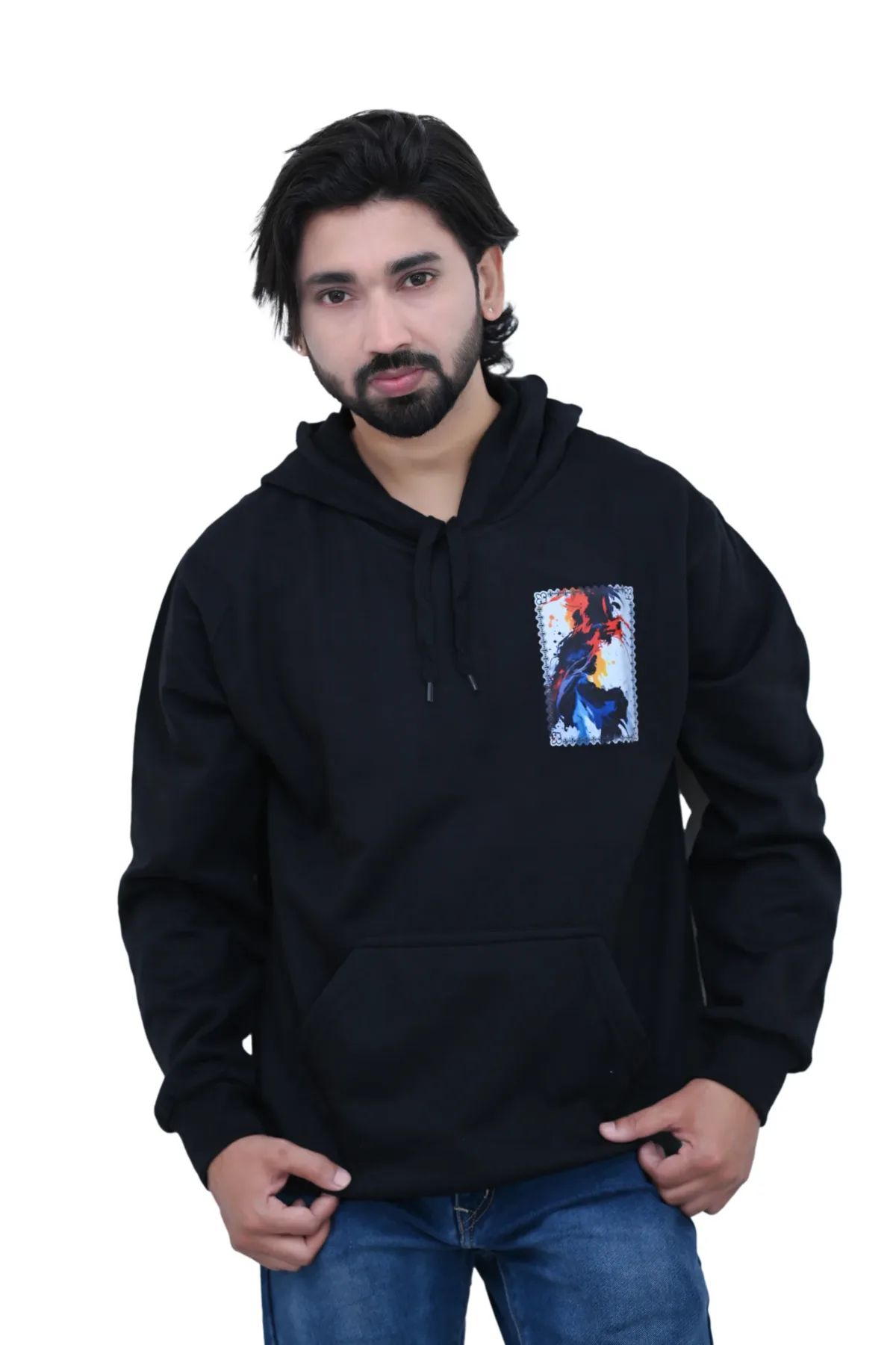 Cotton Regular fit Black Back Print Painting Design Graphic Hoodie