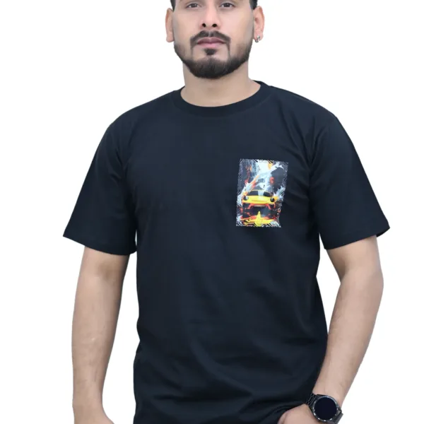 Cotton Regular fit Black Car Printed Graphic T-shirt