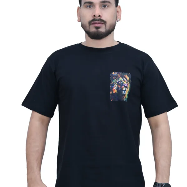 Cotton Regular fit Black Lion Printed Graphic T-shirt