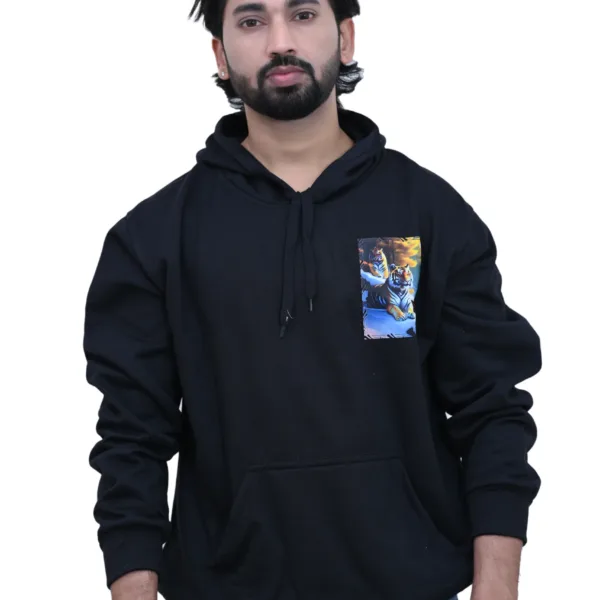 Cotton Regular fit Black Tiger Rest On Ice Print Graphic Hoodie