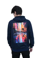 Cotton Regular fit Blue Back Print City Street Graphic Hoodie