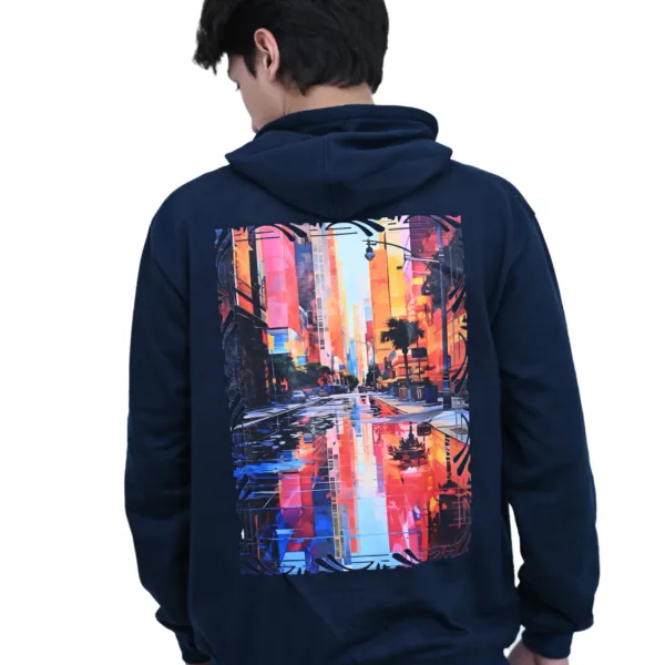 Cotton Regular fit Blue Back Print City Street Graphic Hoodie