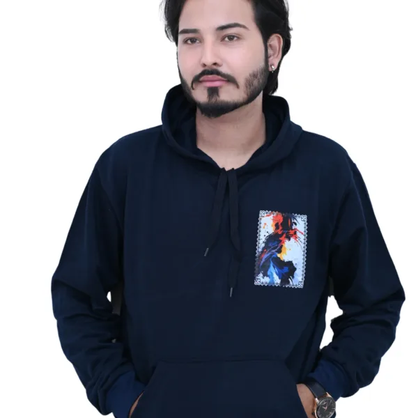 Cotton Regular fit Blue Back Print Painting Design Graphic Hoodie